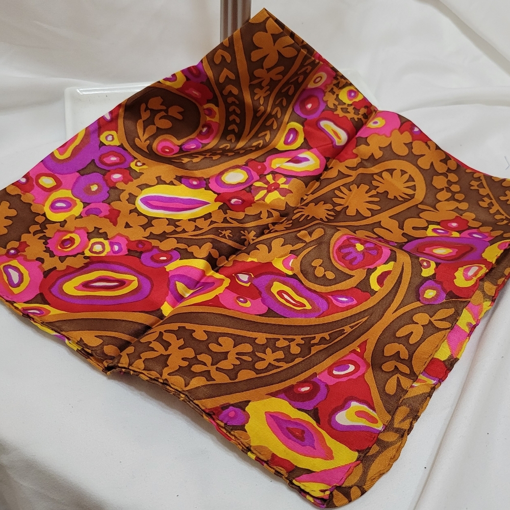 Vtg Michael Murray Bold Graphic Silk Scarf Bandanna Made In Usa.